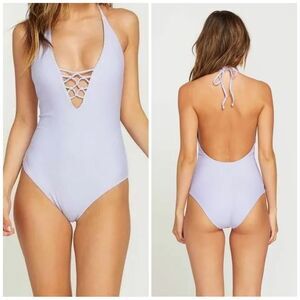 Volcom Women’s One Piece Simply Solid Lilac Purple One Piece Swimsuit Size L